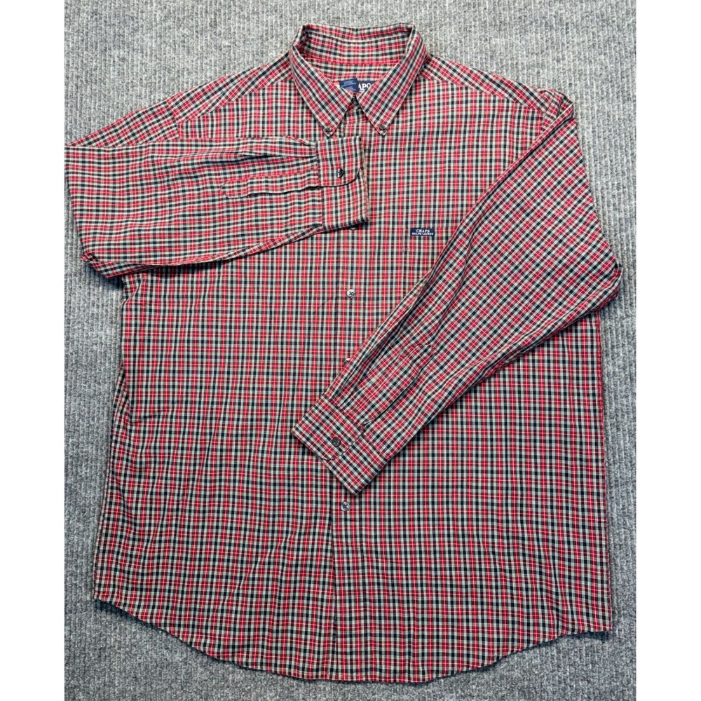 Chaps Ralph Lauren Mens XL Long Sleeve Plaid Button Down Shirt Red Navy Blue - Picture 2 of 7